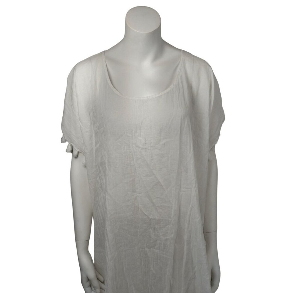 Seafolly Australia Womens One Size White Cotton Linen Kaftan Dress Swim Coverup